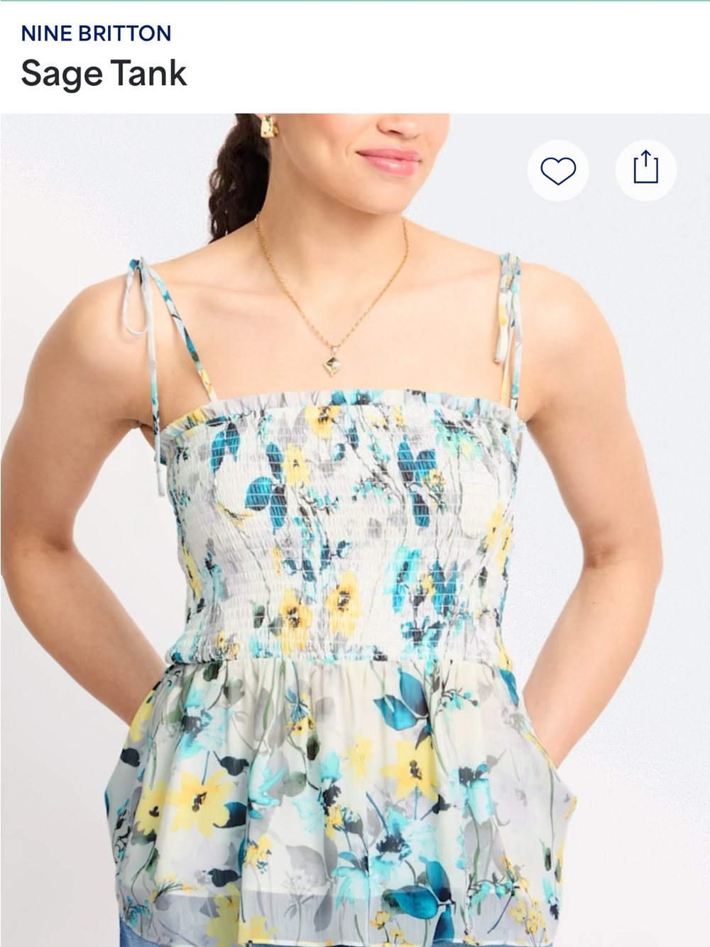 nine britton Sage Floral Smocked Tank in Blue, Yellow, White